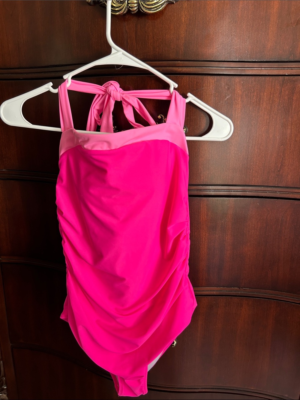 Bright Pink Ruched Halter One-Piece Swimsuit